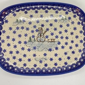 Polish Potter Snowman Tray from Poland